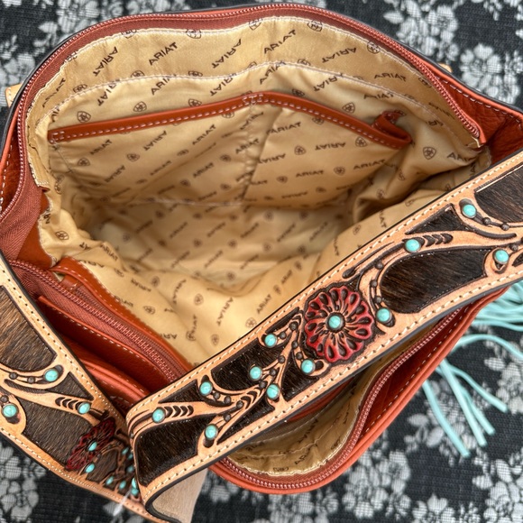Portafoglio Clutch Ariat Lorelei In Vera Pelle, Borchie E Nappa Turchese, Marrone Chiaro